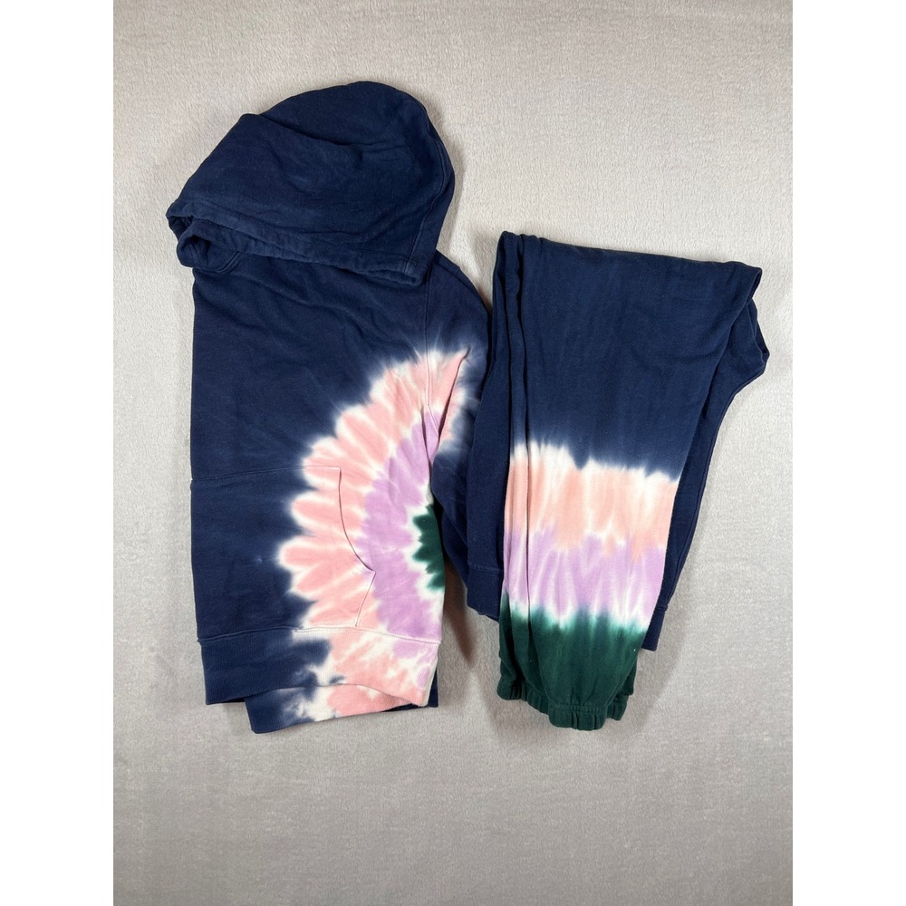 Wildfox Womens Tie Dye Sweat Lounge Set Hoodie & Joggers Navy Pink Purple Large
